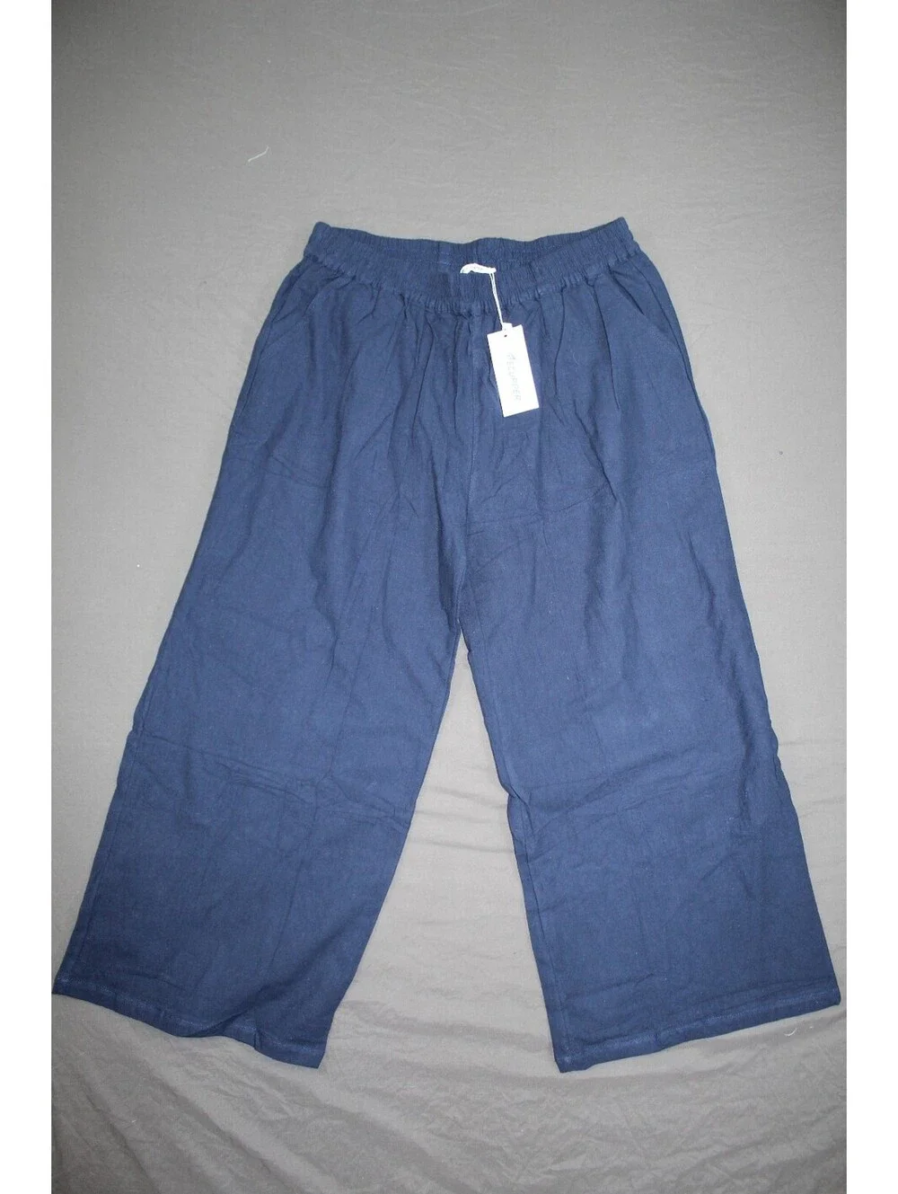 TECUPPER Stylish Blue Cotton Wide-Leg Pants With Pockets XL